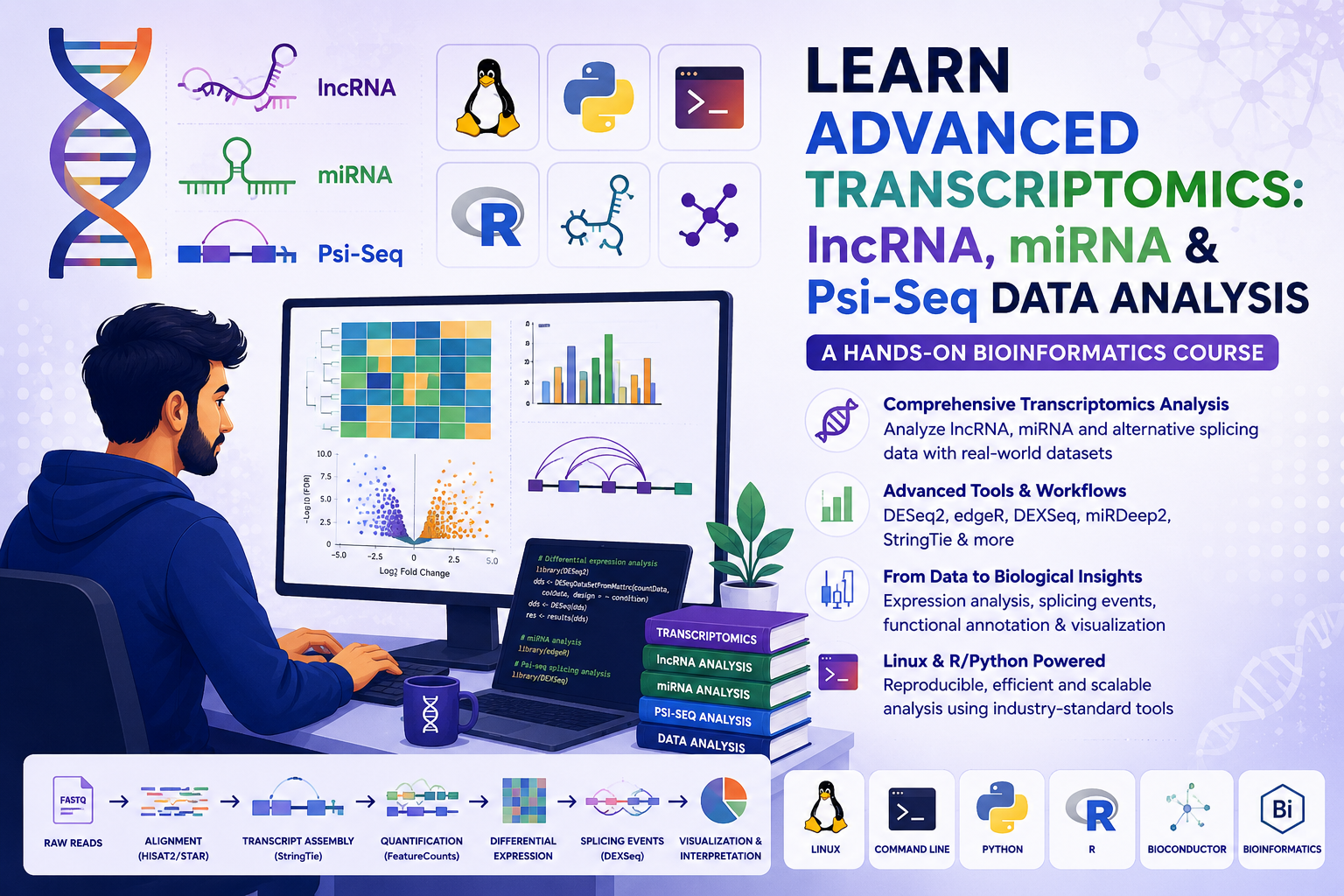 Learn Advanced Transcriptomics: lncRNA, miRNA & Psi-Seq Data Analysis
