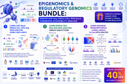 Epigenomics and Regulatory Genomics bundle covering ChIP-Seq, single-cell RNA-Seq, ATAC-Seq, and transcriptomics analysis