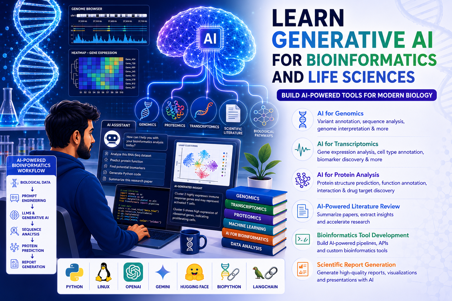 Learn Generative AI for Bioinformatics and Life Sciences using hands-on projects