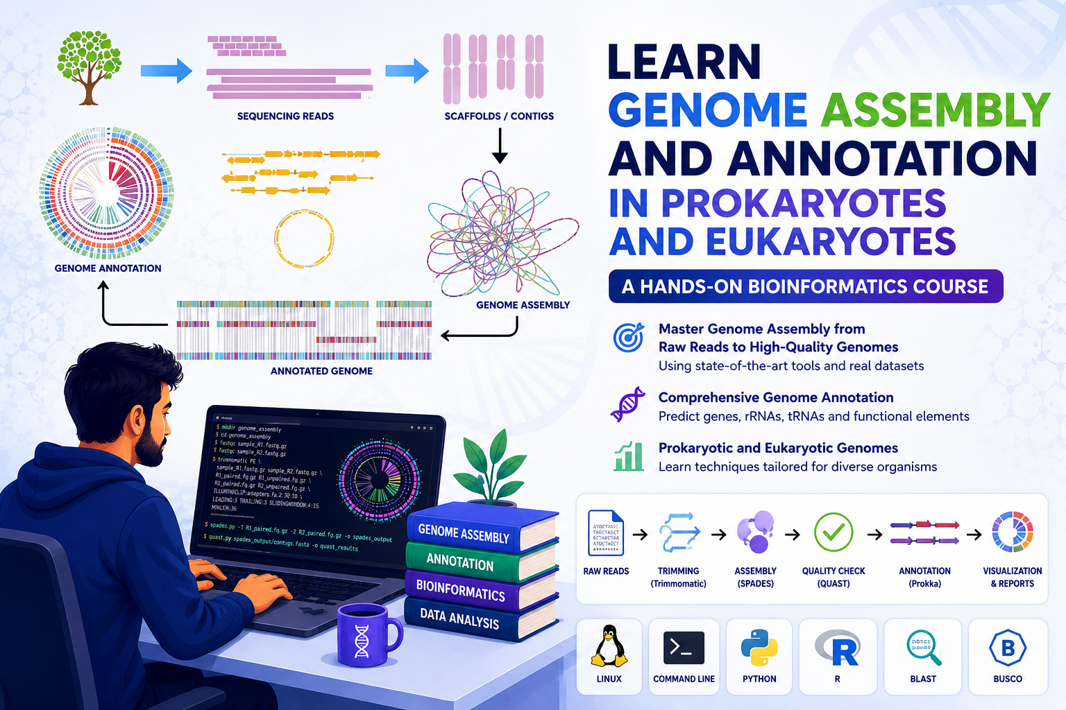 Learn Genome Assembly and Annotation in Prokaryotes and Eukaryotes