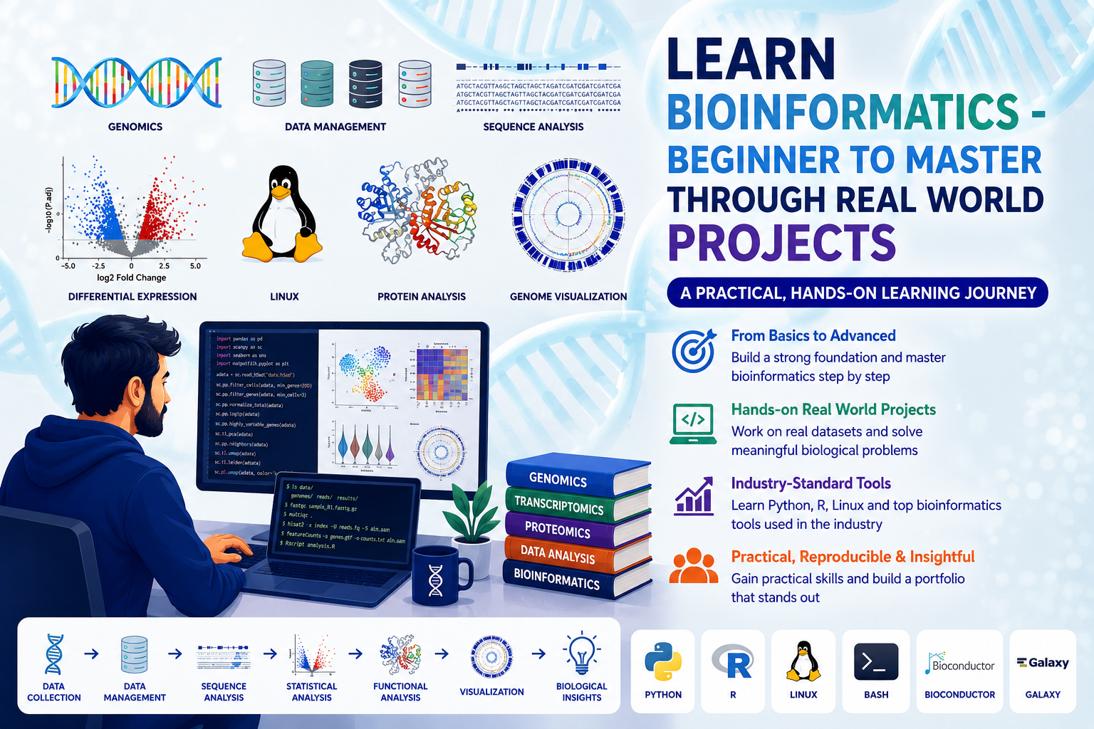 Learn Bioinformatics from Beginner to Master Through Real World Projects