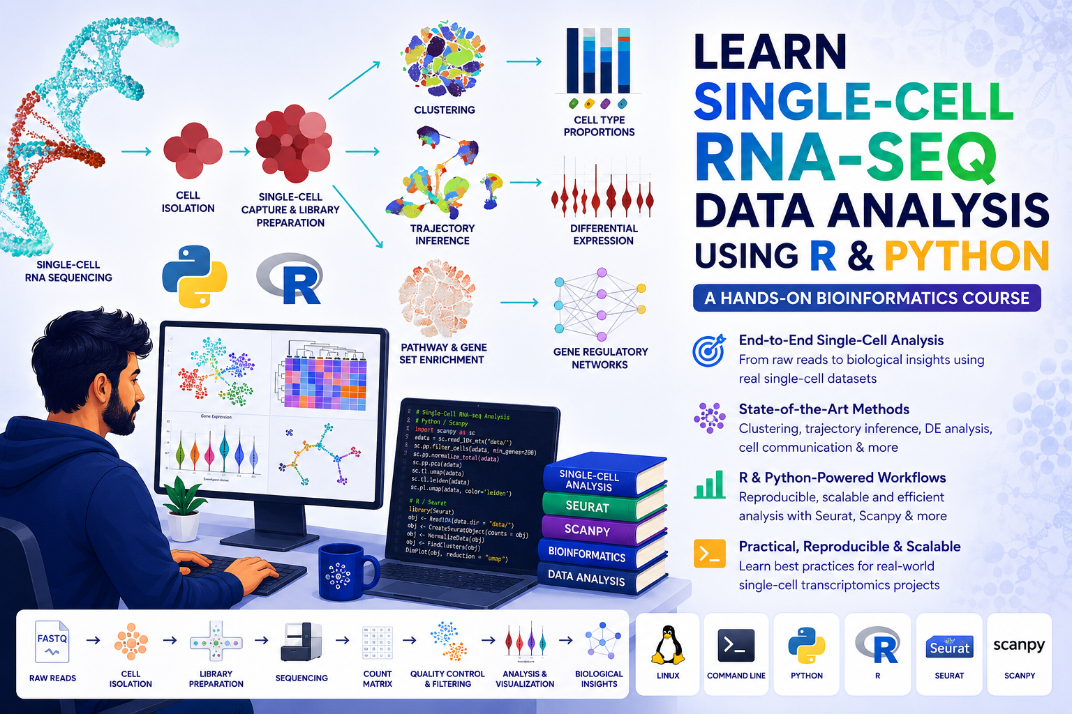 Learn Single-Cell RNA-Seq Data Analysis Using R and Python languages